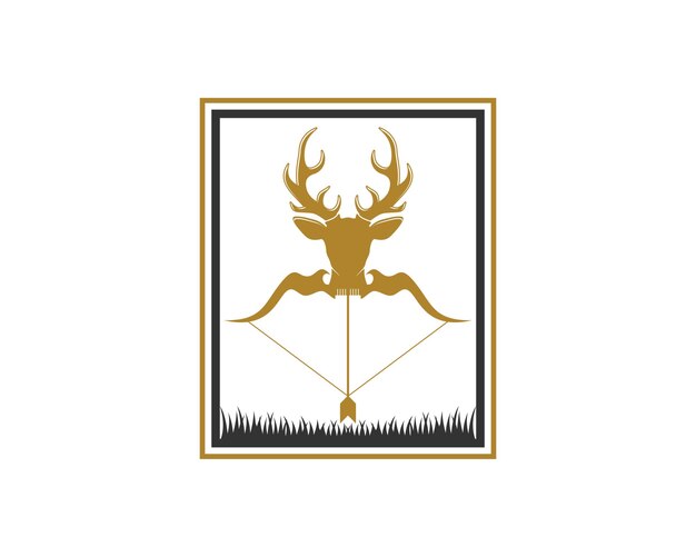 Bow and arrow with deer head in the rectangle