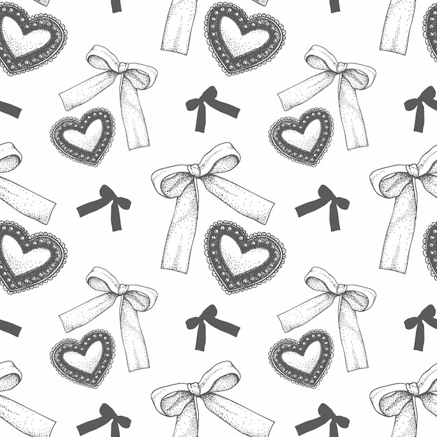 Bow and heart seamless pattern