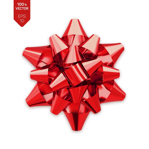 Vector bow. red realistic gift bow isolated on white