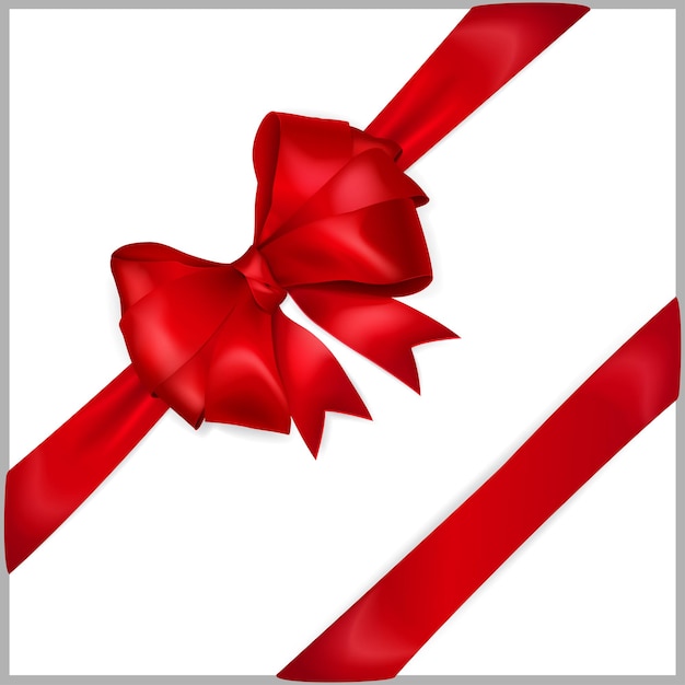 Bow of red wide ribbon with diagonally ribbons