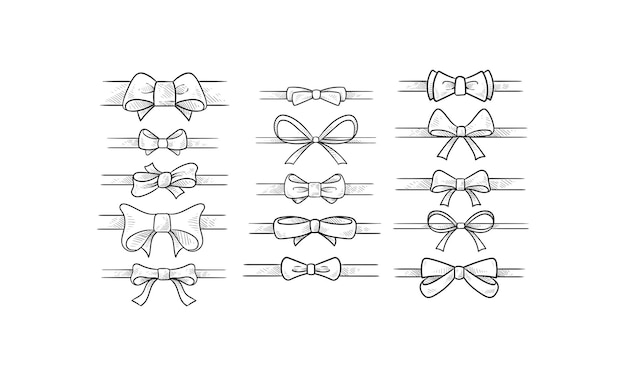 Vector bow ribbon handdrawn collection