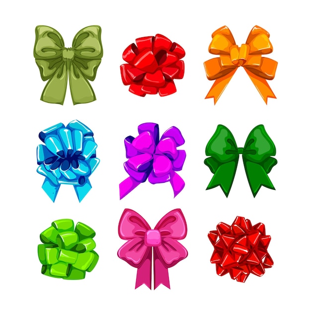 Bow ribbon set cartoon vector illustration