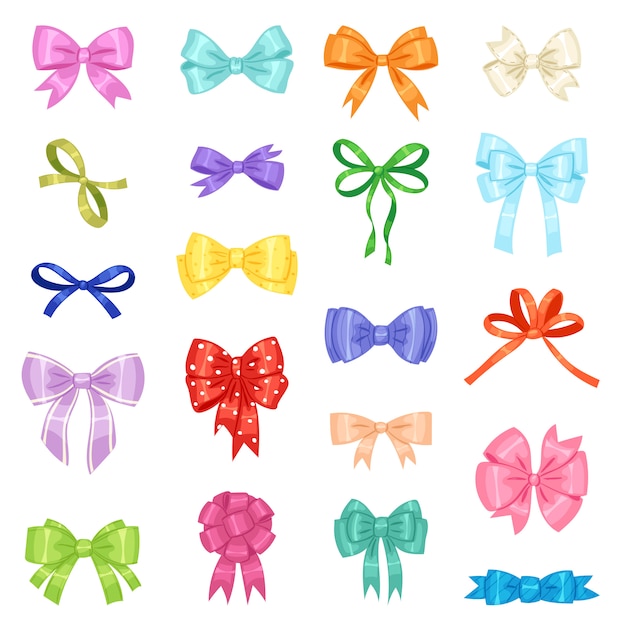 Bow vector bowknot or ribbon for decorating gifts illustration set