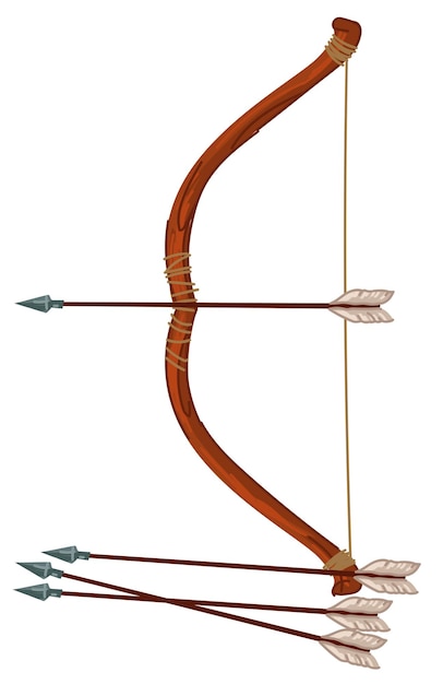 Vector bow with arrow, ancient weapon for battles wars