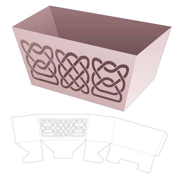 Vector bowl box with curved line stencil die cut template