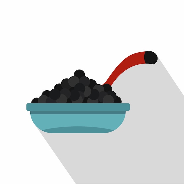 Bowl of caviar with spoon icon Flat illustration of caviar vector icon for web design