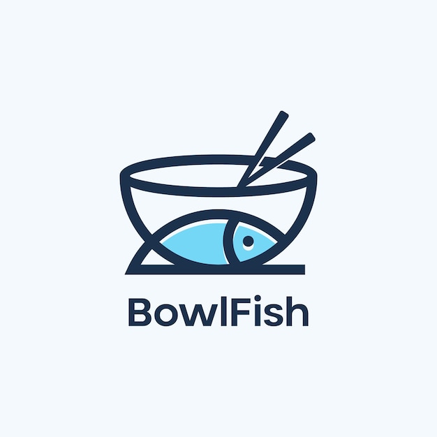 Bowl fish seafood line icon logo design