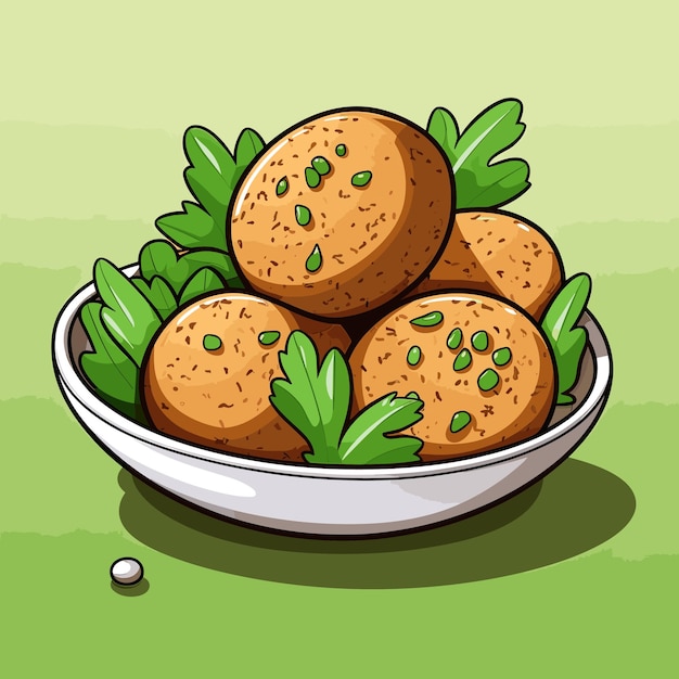 Vettore una ciotola di cibo con uno sfondo verde con sopra un'immagine di cibo.
