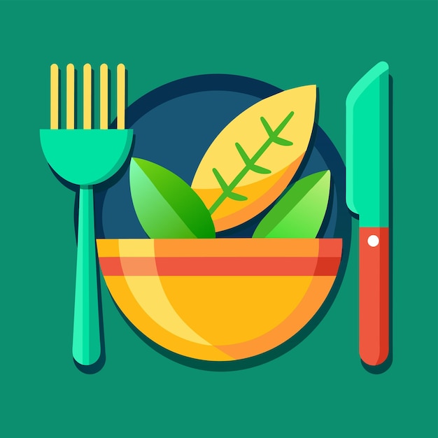 bowl fork and knife vector illustration