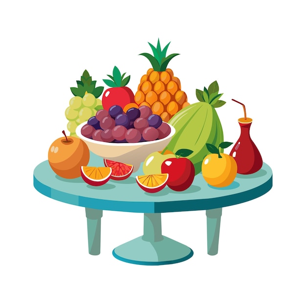 a bowl of fruit is on a table with a bowl of fruit