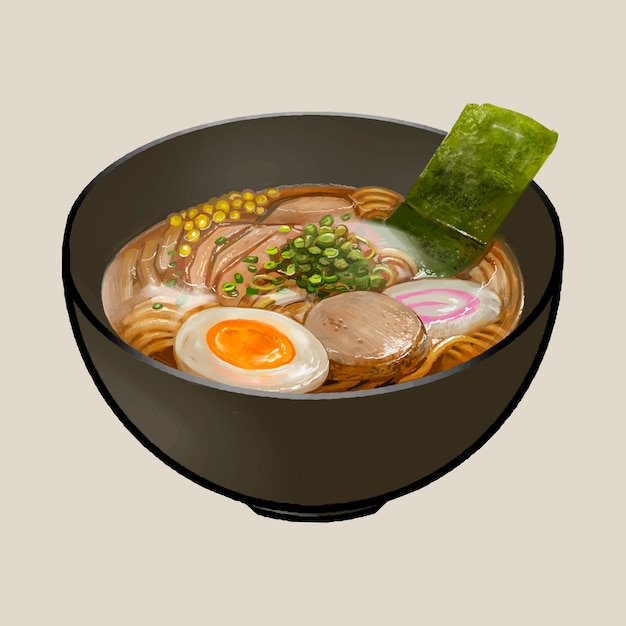 Vector bowl of japanese ramen illustration