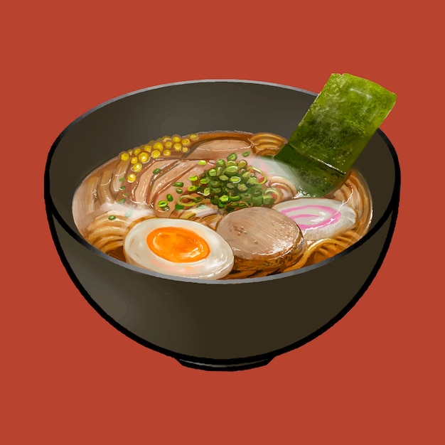 Vector bowl of japanese ramen illustration