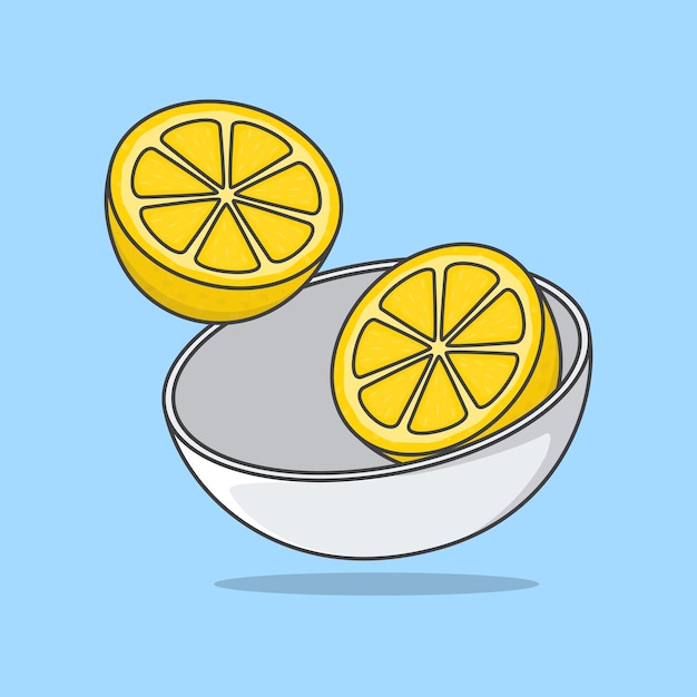 Bowl of lemon slices cartoon vector illustration lemon fruit flat icon outline