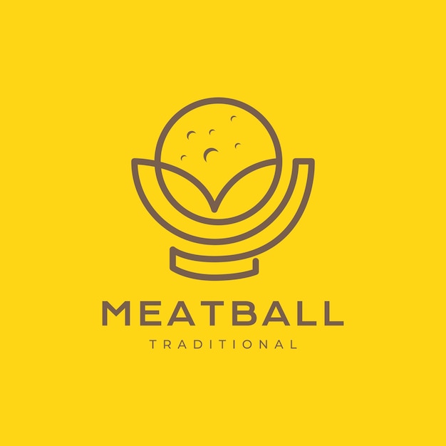 Bowl meatball cuisine line style minimal simple restaurant beef logo design vector icon illustration