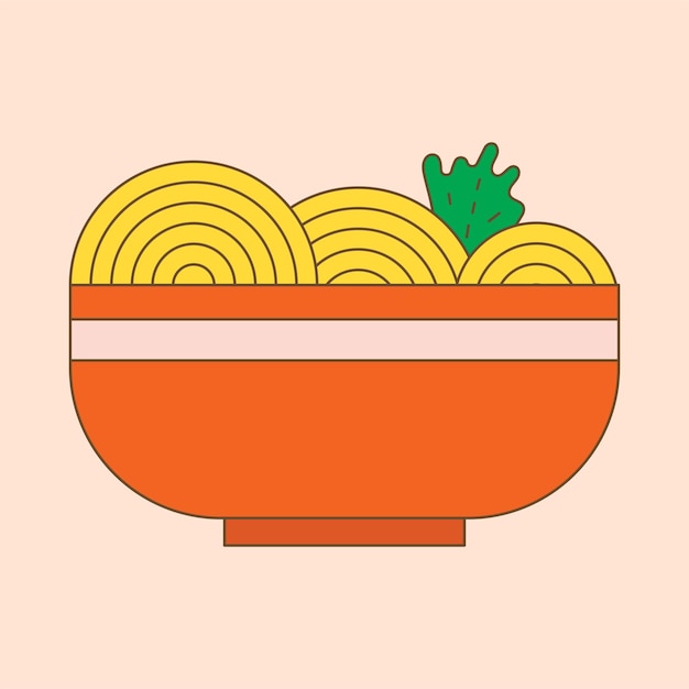A Bowl of Noodle with Vegetable cartoon doodle