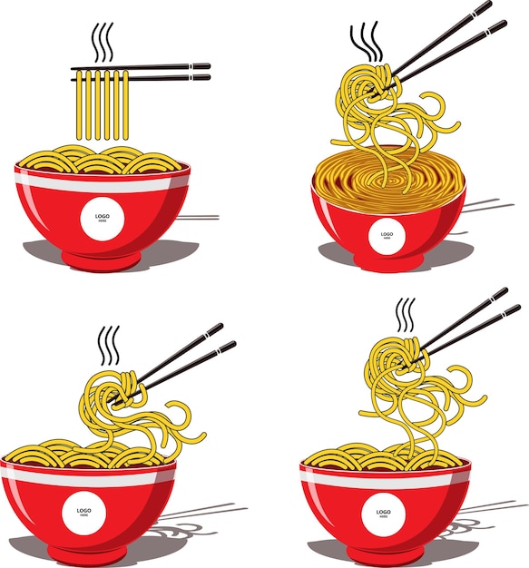 Vettore scatola di noodle e bastoncini da mangiare schizzoillustrazione noodle ramen spaghetto pasta disegnato a mano vecto modello di logo