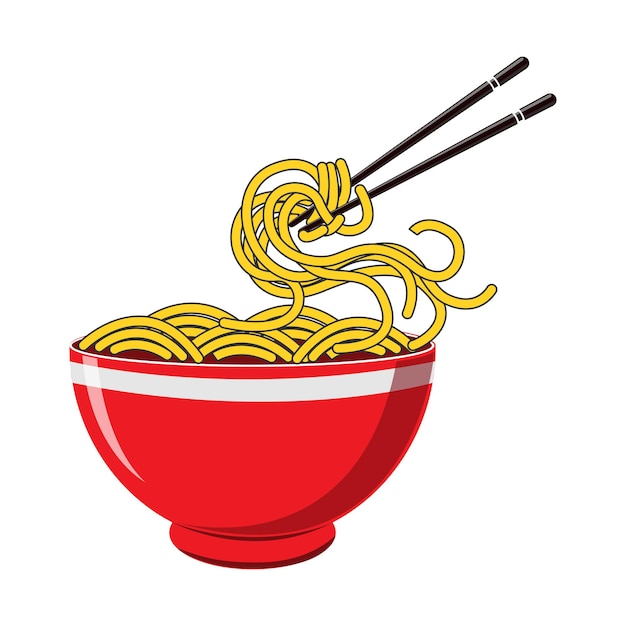 Vector bowl noodles and chopsticks sketchillustration noodle ramen spagehetti pasta handdrawn vecto