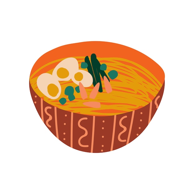 벡터 삶은 달 ⁇ 이 있는 누들 수프 그 ⁇  전통적인 중국 또는 일본 음식 라멘 누들  ⁇ 색 바탕에  ⁇ 터 일러스트레이션