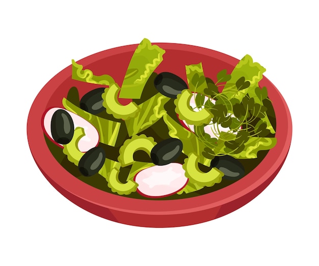 Вектор Чаша салата с зелени векторная иллюстрация жадность органические ингредиенты в концепции приготовления салата