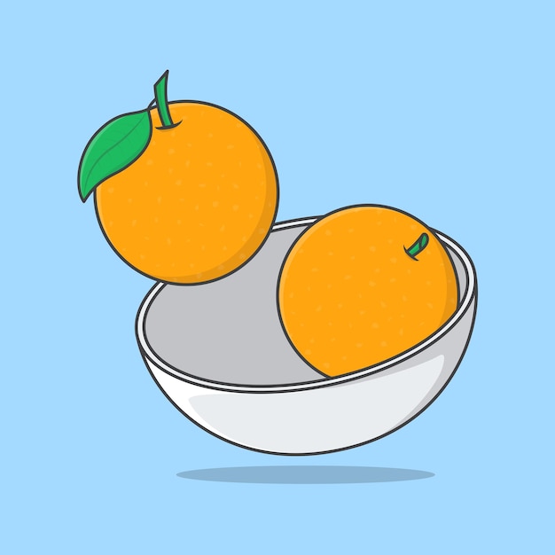 Bowl Of Orange Cartoon Vector Illustration Orange Fruit Flat Icon Outline