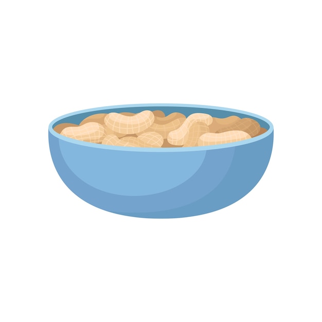 Bowl of peeled peanuts vector illustration on a white background