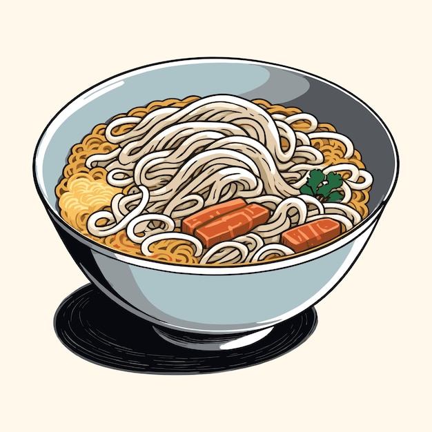 Vector a bowl of ramen noodles vintage engraved style