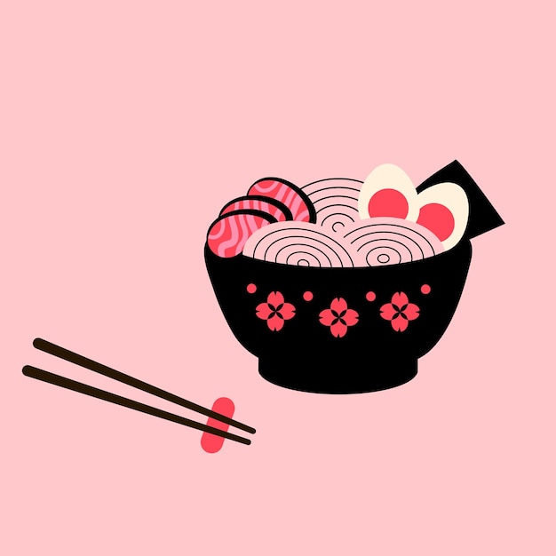 A bowl of Ramen on a pink background