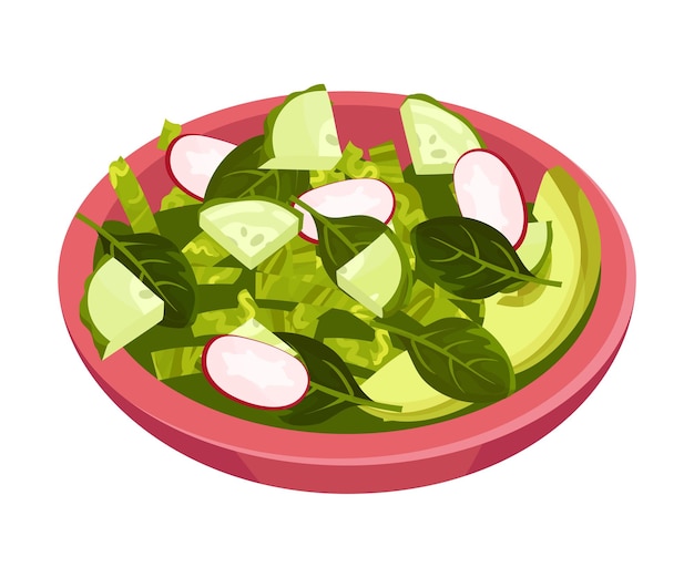 Vector bowl of salad with greenery vector illustration green organic ingredients in salad preparation concept