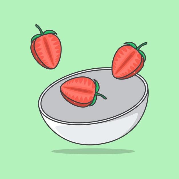 Bowl Of Strawberry Slices Cartoon Vector Illustration Strawberry Fruit Flat Icon Outline