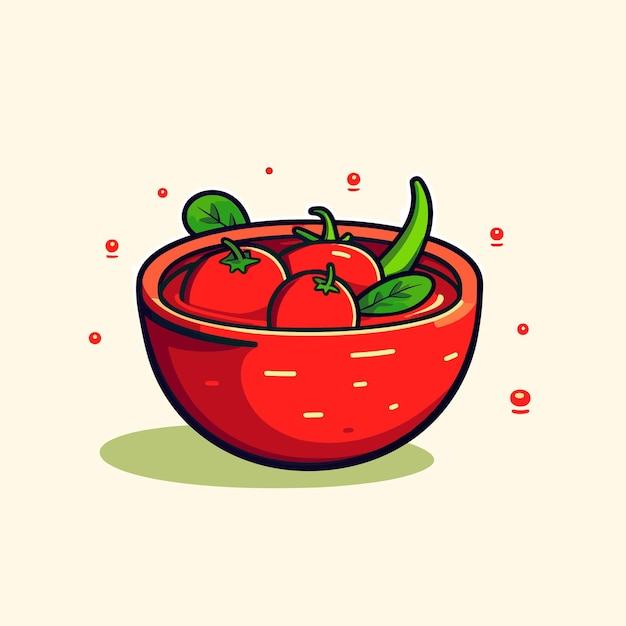 Vector a bowl of tomatoes with a water drop on the bottom.