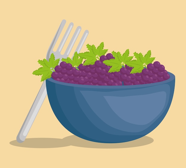 Vector bowl with grapes fruits