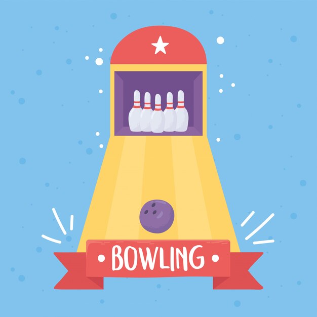 Bowling alley ball pins board game recreational sport flat design vector illustration