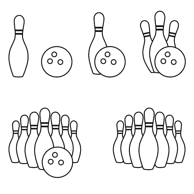 Bowling alley line icons set