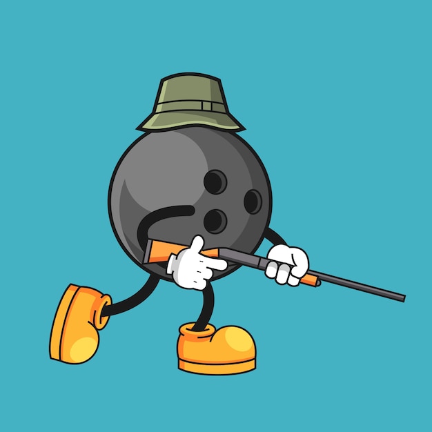 Bowling ball cartoon character is hunting