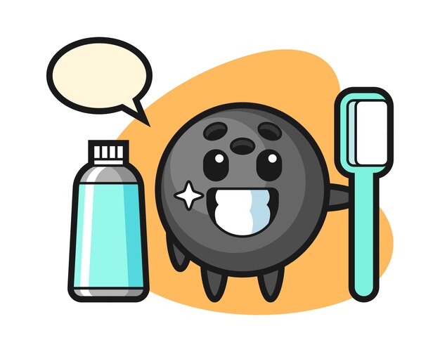 Vector bowling ball cartoon with a toothbrush