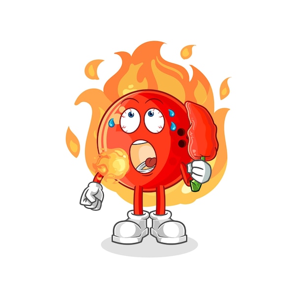 Bowling ball eat hot chilie mascot cartoon vector