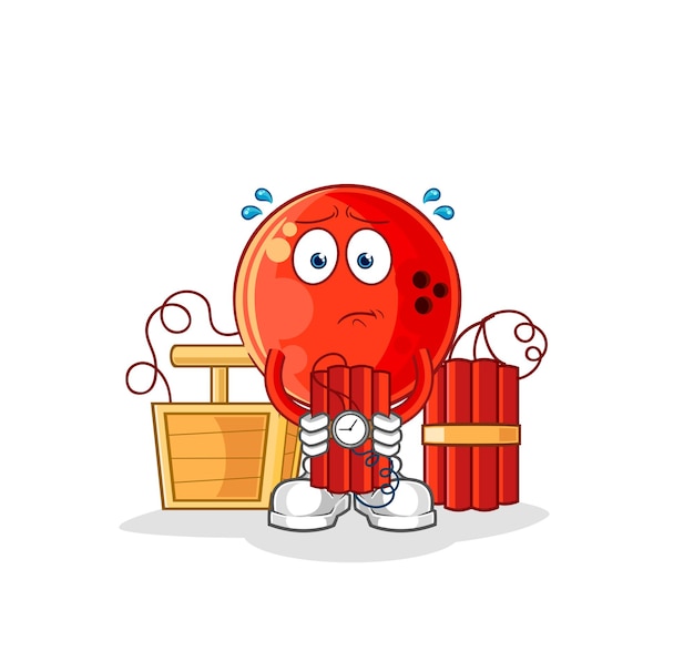 Bowling ball holding dynamite character cartoon mascot vector