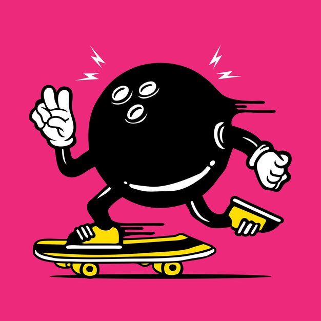 Palla da bowling skater mascotte vettore skateboarding character design