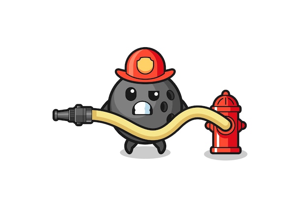 Bowling cartoon as firefighter mascot with water hose