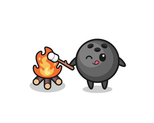 Bowling character is burning marshmallow