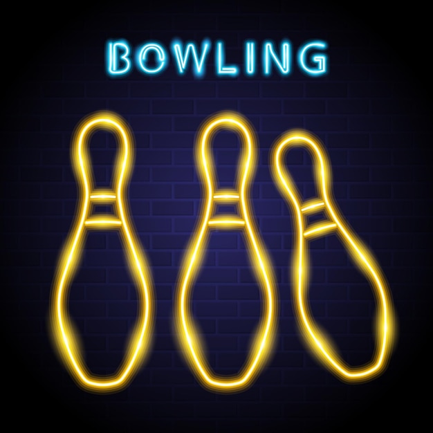 Bowling club icon with neon light glowing bright illustration