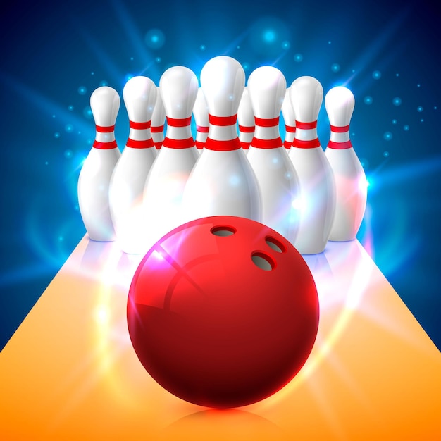 Bowling club poster with the bright background. vector illustration