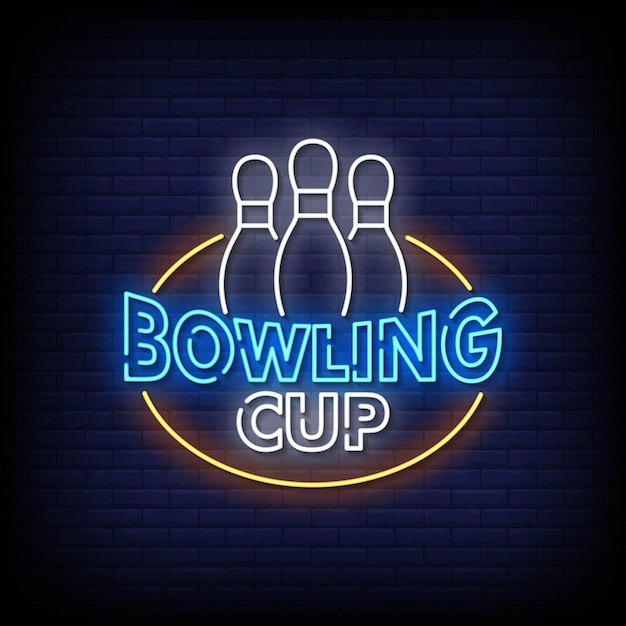 Bowling cup neonreclames stijl tekst vector