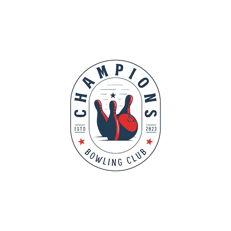 Vector bowling emblem logo bowling pins ball retro style champions bowling club logo