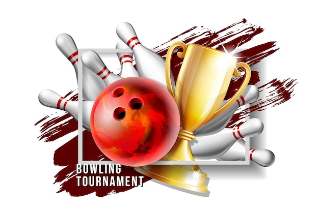 Bowling Game Award Bowlingbal met en witte bowlingpin en Golden Cup Bowling Competition