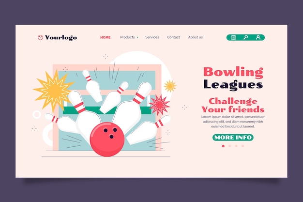 Vector bowling game  landing page template