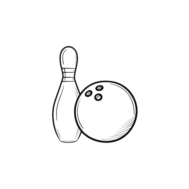 Bowling hand drawn outline doodle icon. Pins and ball for bowling vector sketch illustration for print, web, mobile and infographics isolated on white background.