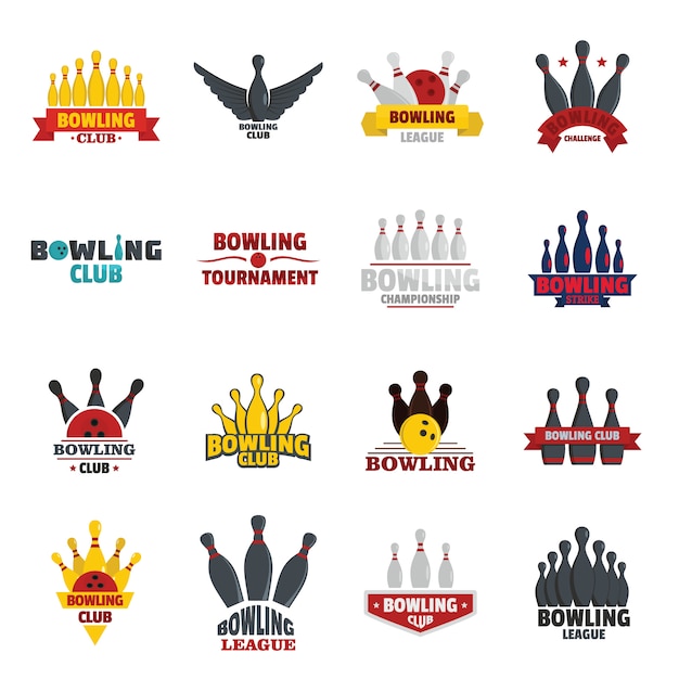 Bowling kegling game logo set