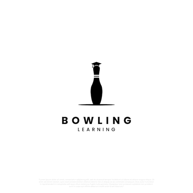Bowling learning bowling pin combine with graduation hat logo concept