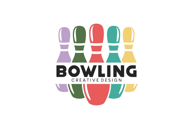 Дизайн логотипа боулинга с красочной концепцией кеглей для боулинга
